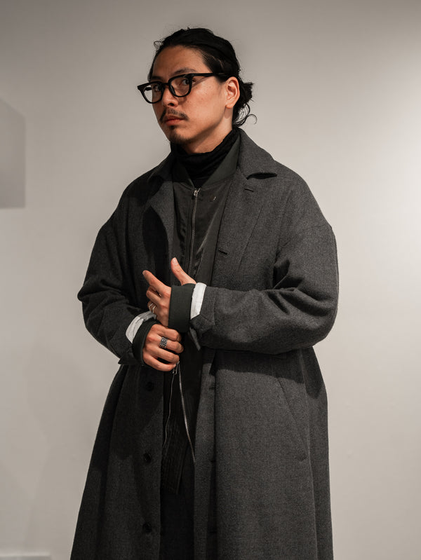 Back-Vent Washed-Serge Overcoat [尾州ウール]【dark gray】