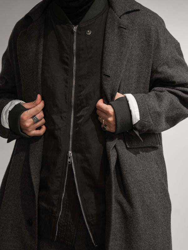 Back-Vent Washed-Serge Overcoat [尾州ウール]【dark gray】