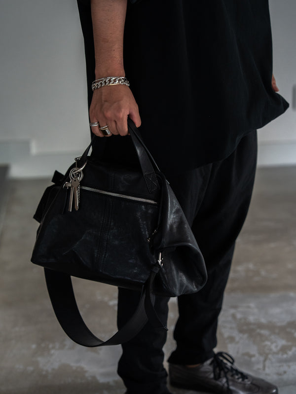 Leather Front Zip Travel Bag