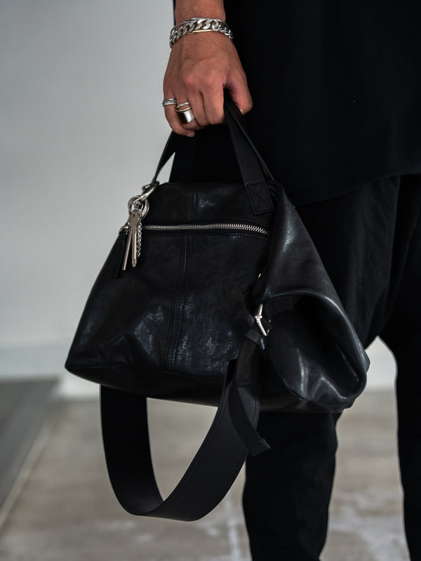 Leather Front Zip Travel Bag
