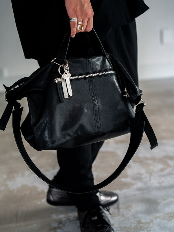 Leather Front Zip Travel Bag