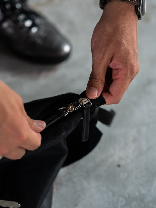 Leather Front Zip Travel Bag
