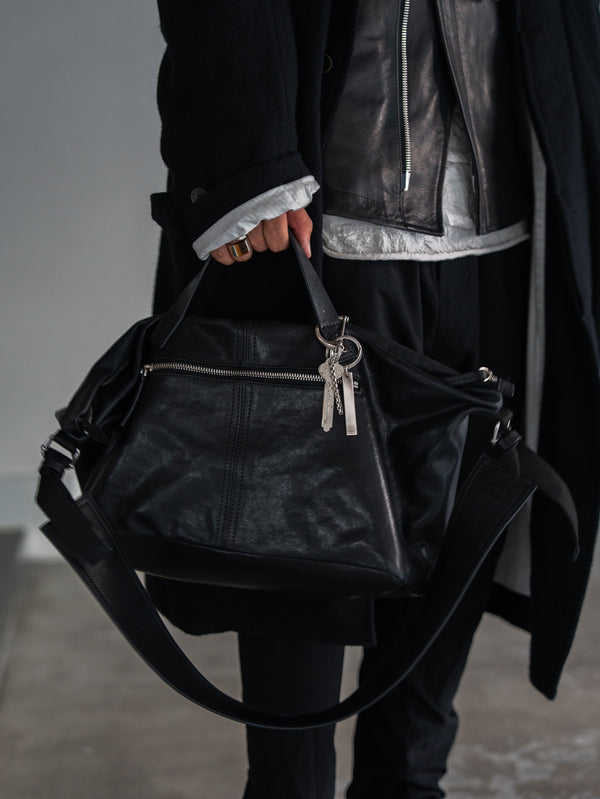 Leather Front Zip Travel Bag