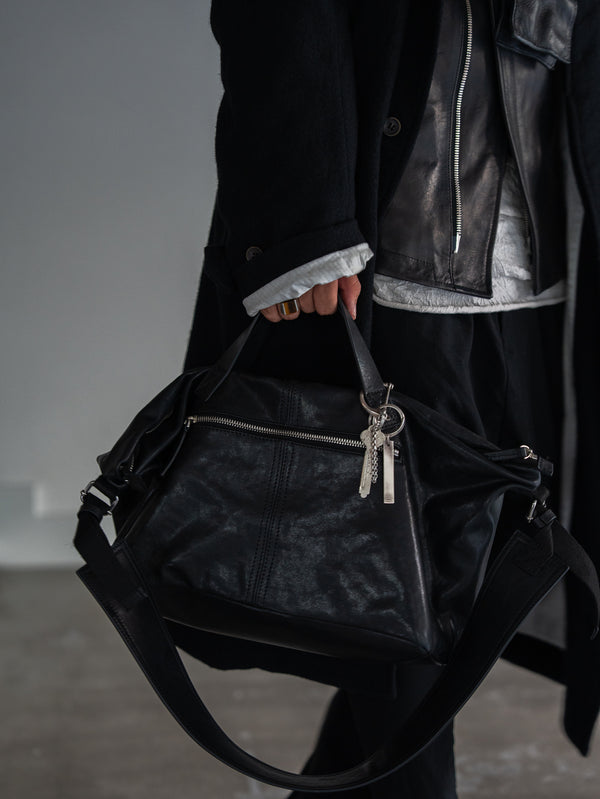 Leather Front Zip Travel Bag