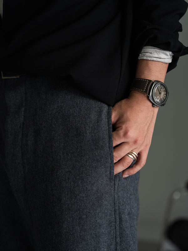 Washed Serge Sarouel Wide Pants【dark gray】