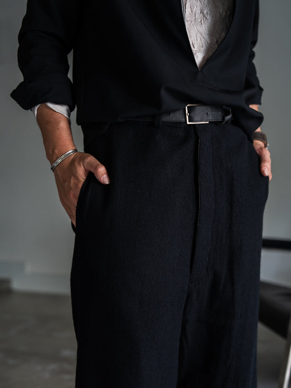 Washed Serge Sarouel Wide Pants【black】