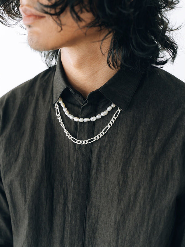 3way Pearl Silver Chain Necklace