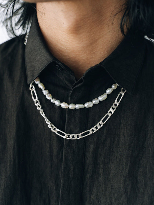 3way Pearl Silver Chain Necklace