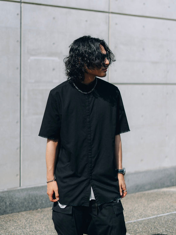 Black Frayed Edge Linen Shirt [for setup]