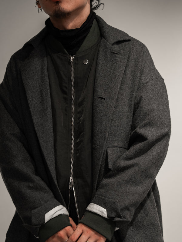 Back-Vent Washed-Serge Overcoat [尾州ウール]【dark gray】