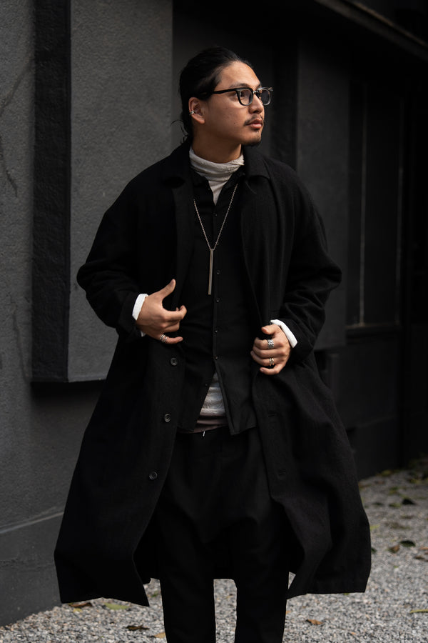Back-Vent Washed-Serge Overcoat [尾州ウール]【black】