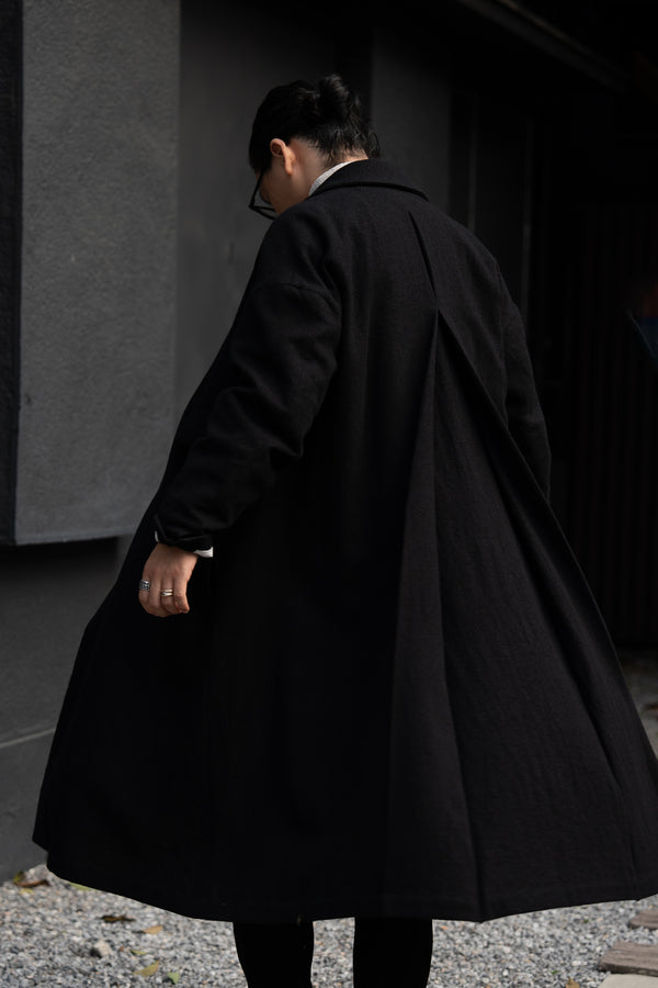 Back-Vent Washed-Serge Overcoat [尾州ウール]【black】