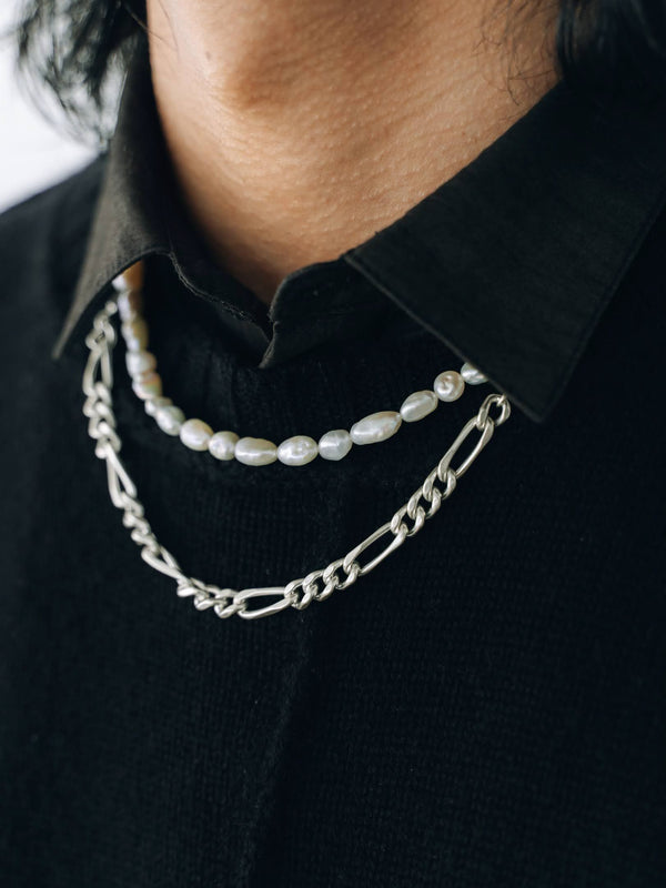 3way Pearl Silver Chain Necklace