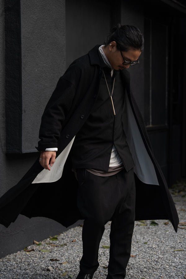 Back-Vent Washed-Serge Overcoat [尾州ウール]【black】
