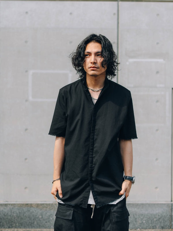 Black Frayed Edge Linen Shirt [for setup]