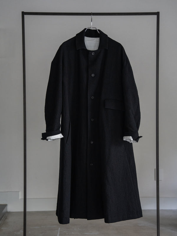 Back-Vent Washed-Serge Overcoat [尾州ウール]【black】