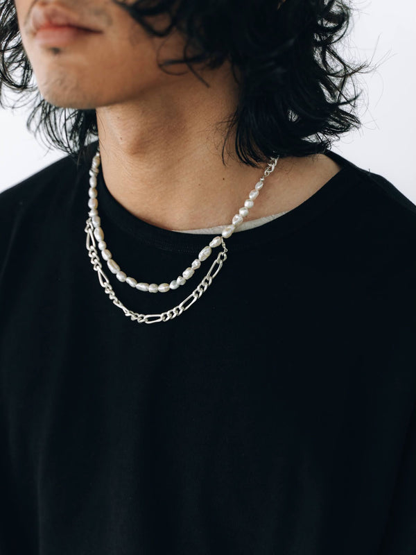 3way Pearl Silver Chain Necklace