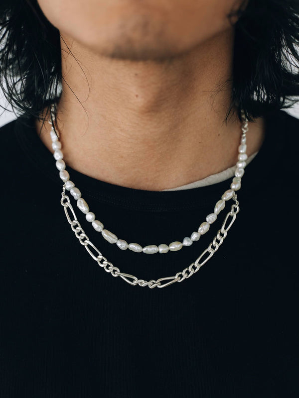 3way Pearl Silver Chain Necklace