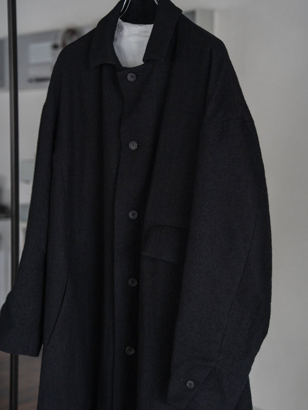 Back-Vent Washed-Serge Overcoat [尾州ウール]【black】