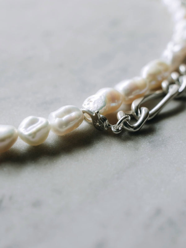 3way Pearl Silver Chain Necklace