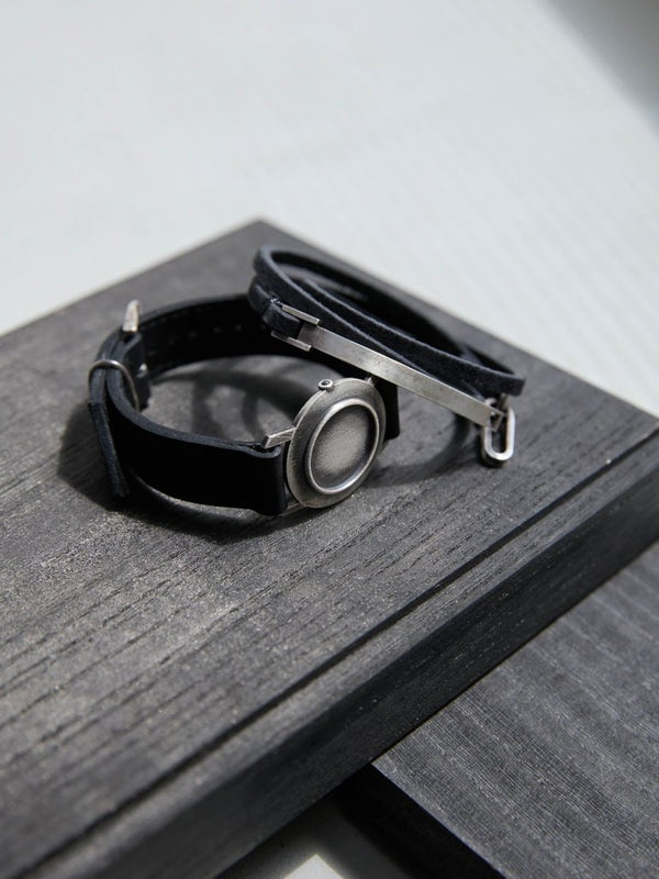 3 - layer Leather Plate Bracelet [Silver925] - PRY