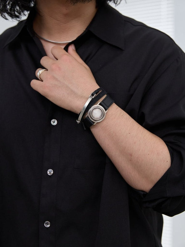 3 - layer Leather Plate Bracelet [Silver925] - PRY