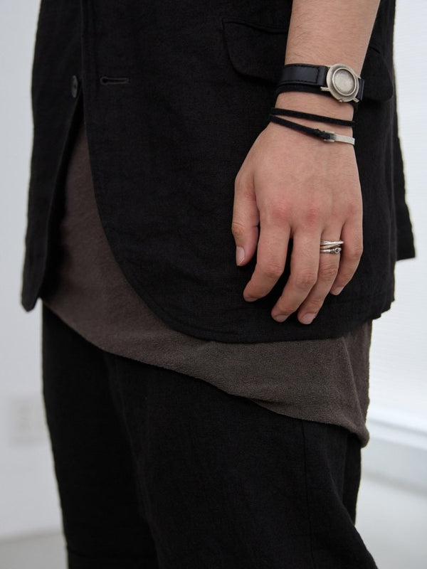 3 - layer Leather Plate Bracelet [Silver925] - PRY