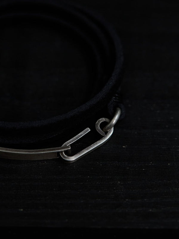 3 - layer Leather Plate Bracelet [Silver925] - PRY