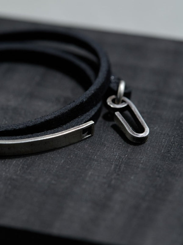3 - layer Leather Plate Bracelet [Silver925] - PRY
