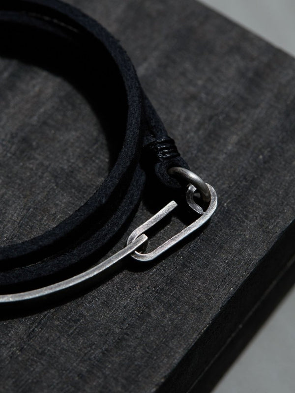 3 - layer Leather Plate Bracelet [Silver925] - PRY