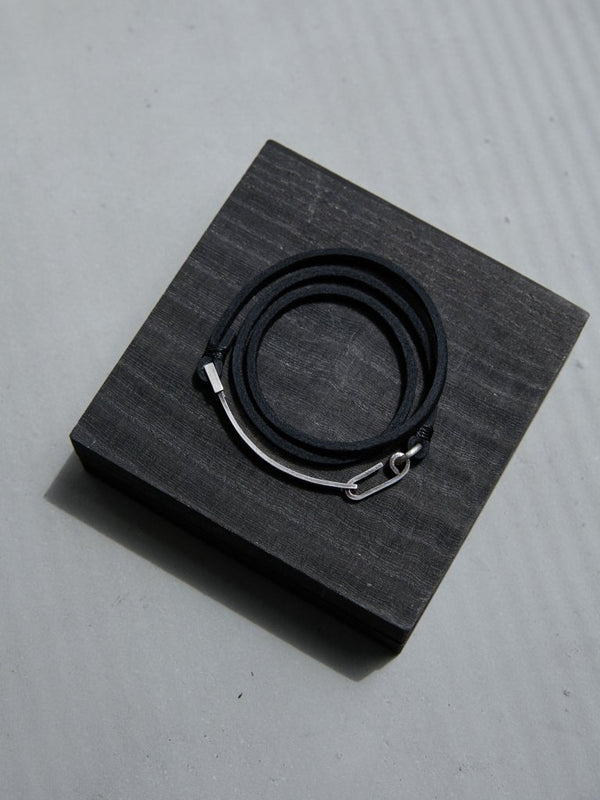 3 - layer Leather Plate Bracelet [Silver925] - PRY