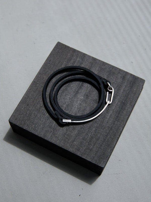 3 - layer Leather Plate Bracelet [Silver925] - PRY