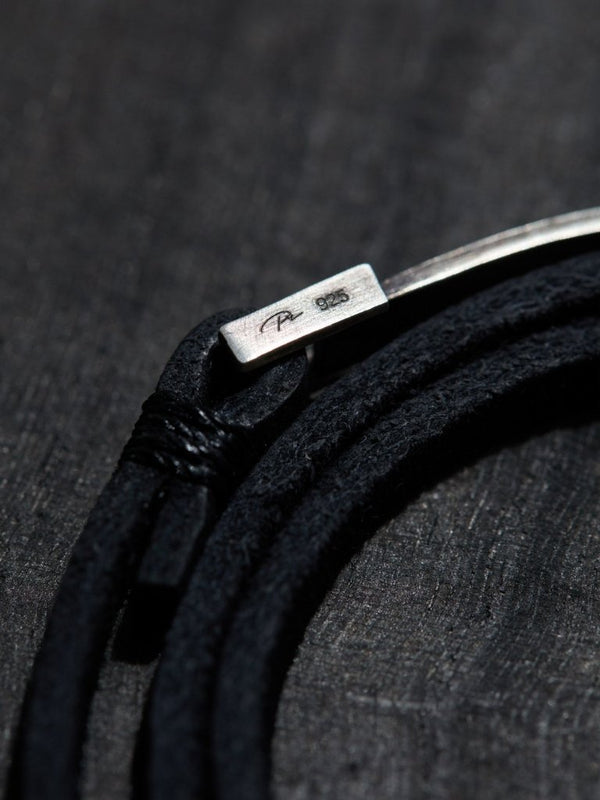 3 - layer Leather Plate Bracelet [Silver925] - PRY
