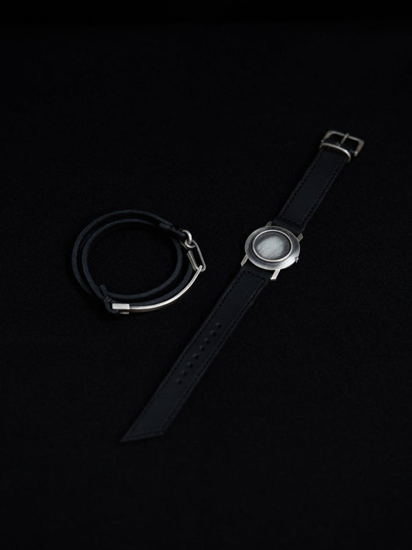 3 - layer Leather Plate Bracelet [Silver925] - PRY