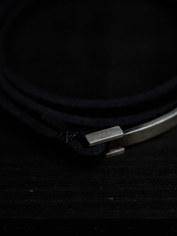 3 - layer Leather Plate Bracelet [Silver925] - PRY