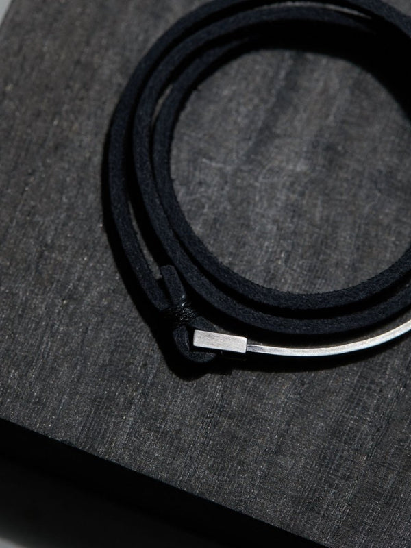 3 - layer Leather Plate Bracelet [Silver925] - PRY