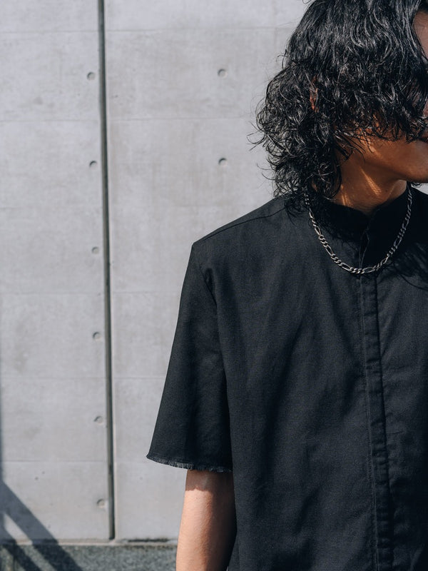 Black Frayed Edge Linen Shirt [for setup]