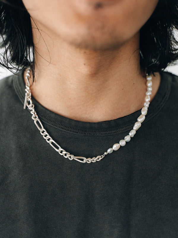 3way Pearl Silver Chain Necklace