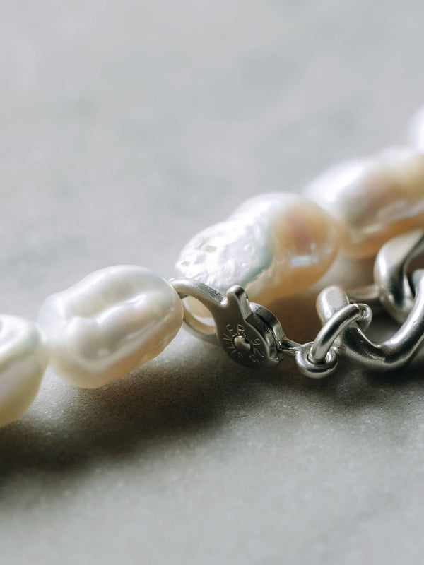 3way Pearl Silver Chain Necklace