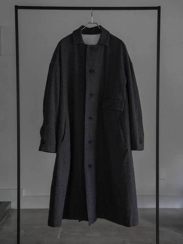 Back-Vent Washed-Serge Overcoat [尾州ウール]【dark gray】