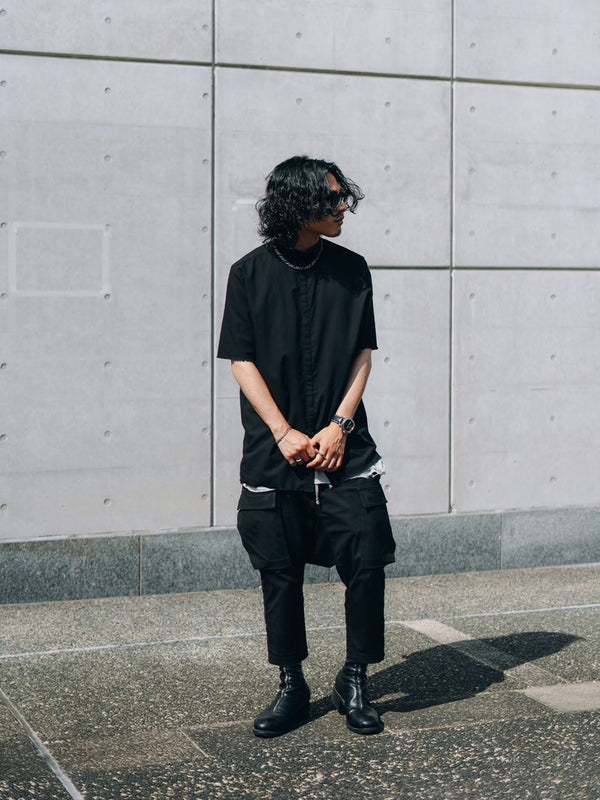 Black Frayed Edge Linen Shirt [for setup]