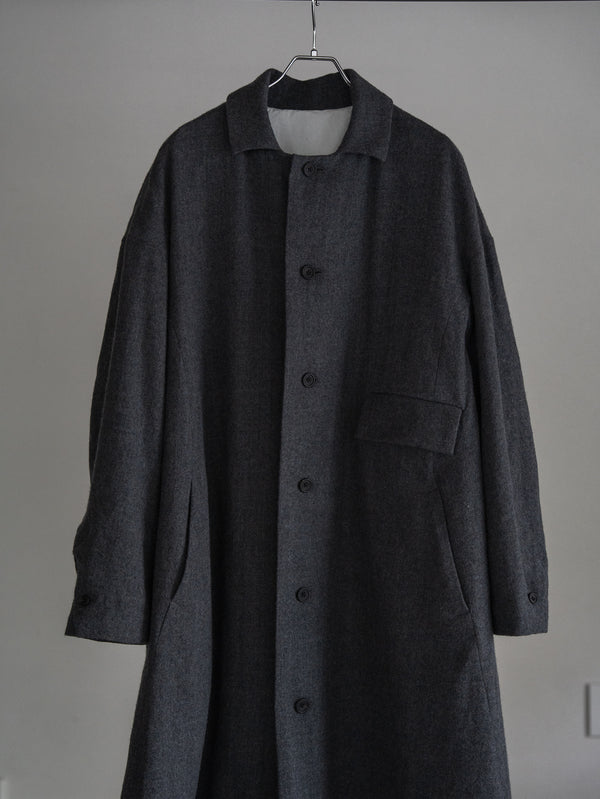 Back-Vent Washed-Serge Overcoat [尾州ウール]【dark gray】