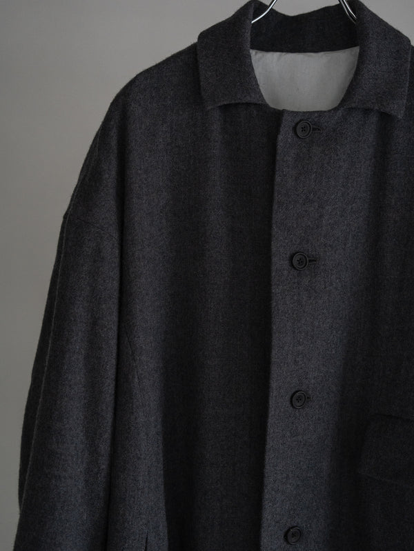Back-Vent Washed-Serge Overcoat [尾州ウール]【dark gray】