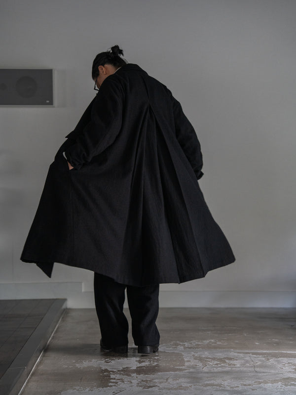 Back-Vent Washed-Serge Overcoat [尾州ウール]【black】