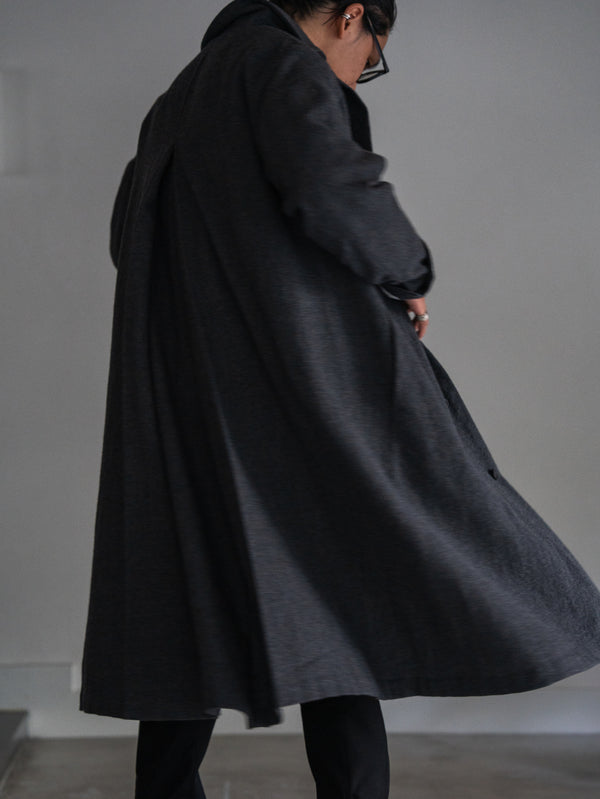 Back-Vent Washed-Serge Overcoat [尾州ウール]【dark gray】
