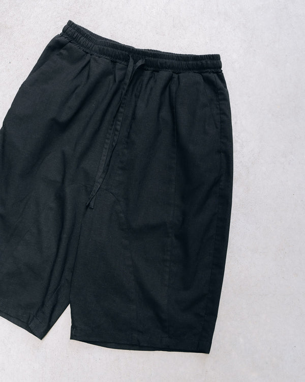 Black Modern Cut Linen Shorts [for setup]