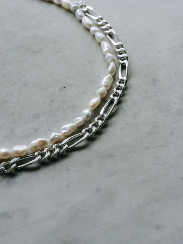 3way Pearl Silver Chain Necklace