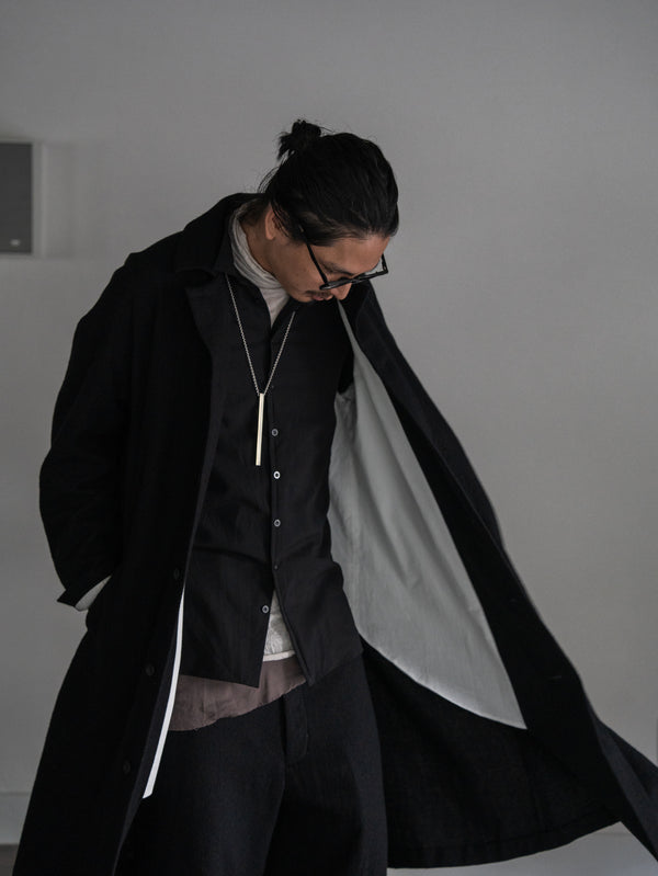 Back-Vent Washed-Serge Overcoat [尾州ウール]【black】