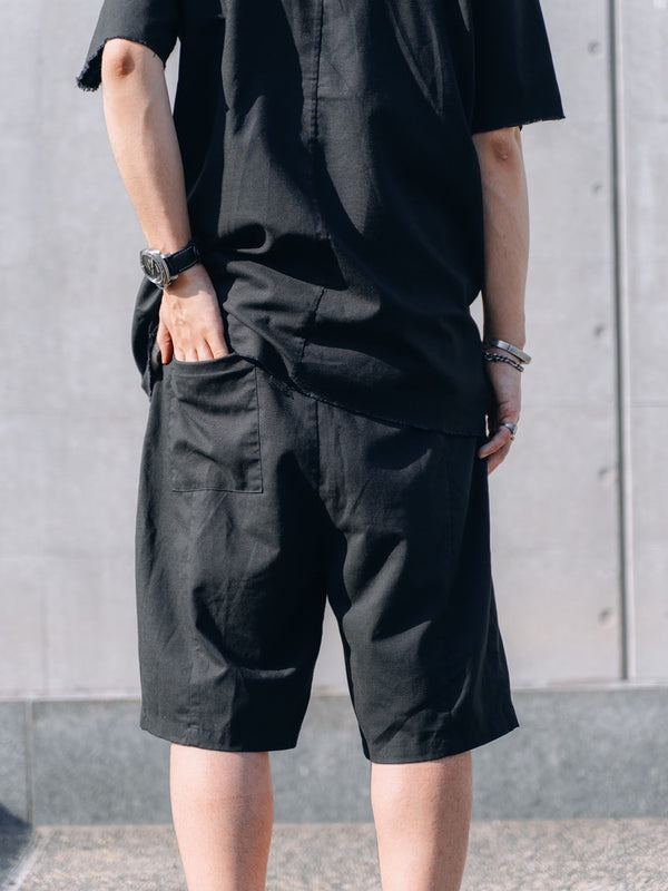 Black Modern Cut Linen Shorts [for setup]