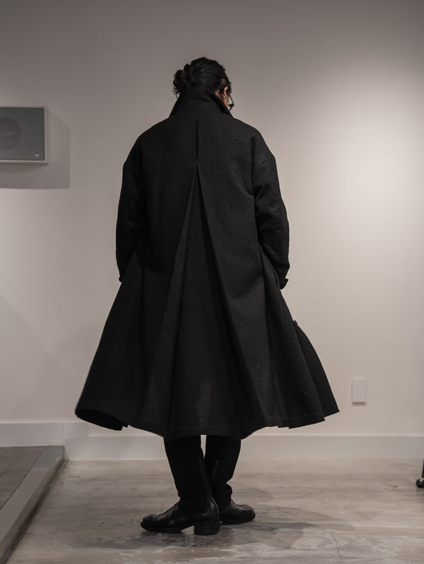 Back-Vent Washed-Serge Overcoat [尾州ウール]【black】